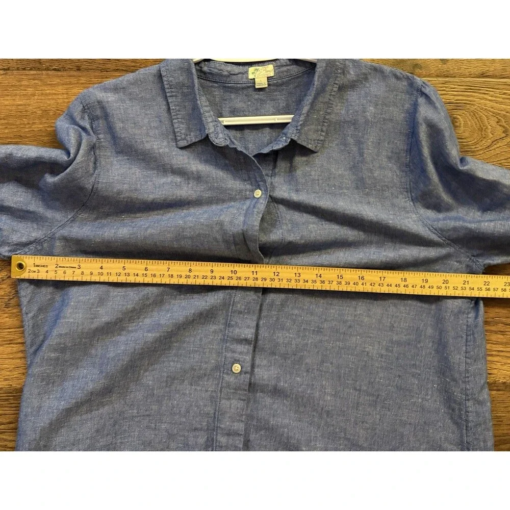 Vintage 90s J.Crew Beachwear Linen Cotton Chambray Shirt Dress Blue L
